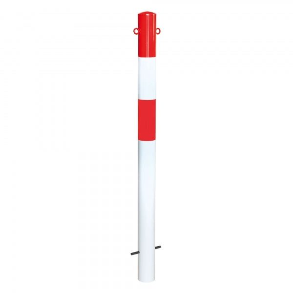 TRAFFIC-LINE Barrier Post | Heavy-Duty Steel Demarcation Bollard | Red/White | Concrete In