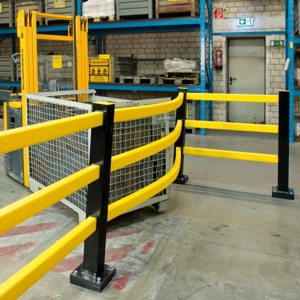 BLACK BULL FLEX Impact Protection System HYBRID | Yielding Steel & Plastic Modular Barrier | Indoor Use