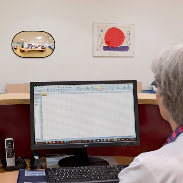 DETECTIVE Wall Mounted Convex Mirror | Space-Saving Acrylic Security Mirror | Oval Black Frame