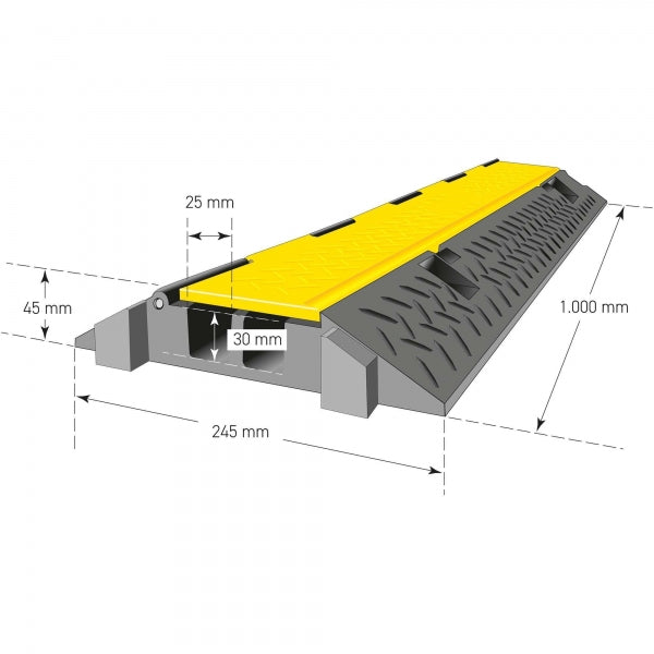 TRAFFIC-LINE Cable/Hose Protection Ramps – 2 Channels | Dual-Channel Hinged Cable Guard