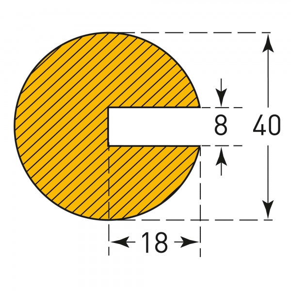 TRAFFIC-LINE Push-Fit Edge Protection - SEMI-CIRCULAR 40/40/8 - 1,000mm Long - Yellow/Black